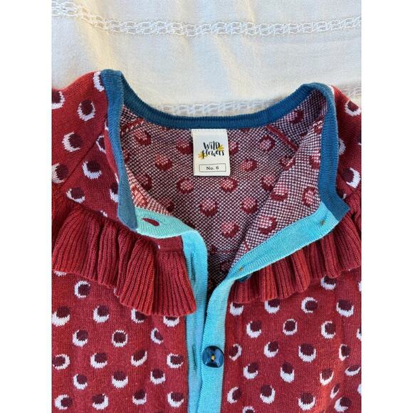 Wild Flowers Cardigan, Ruffle, All Over Pattern, Blue Accents, Sz 6 - Picture 3 of 6